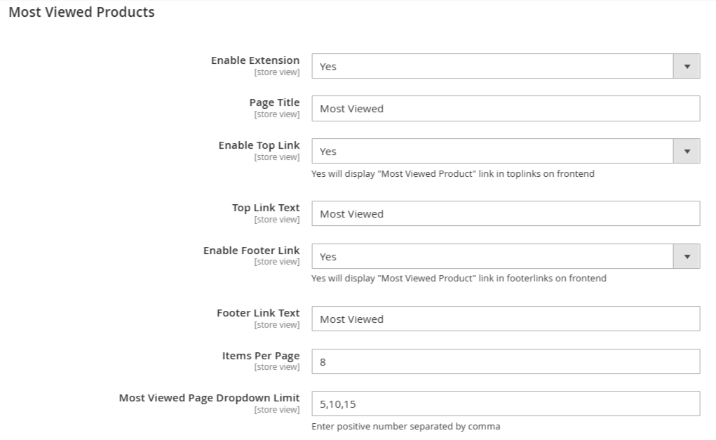 Most Viewed Configuration