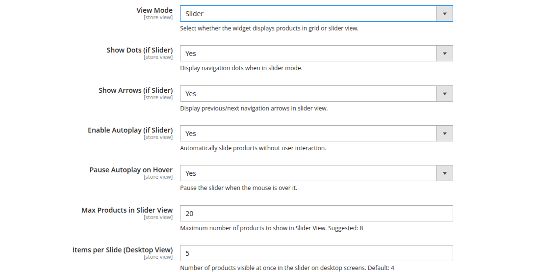 AI Product Recommendation Configuration Fields