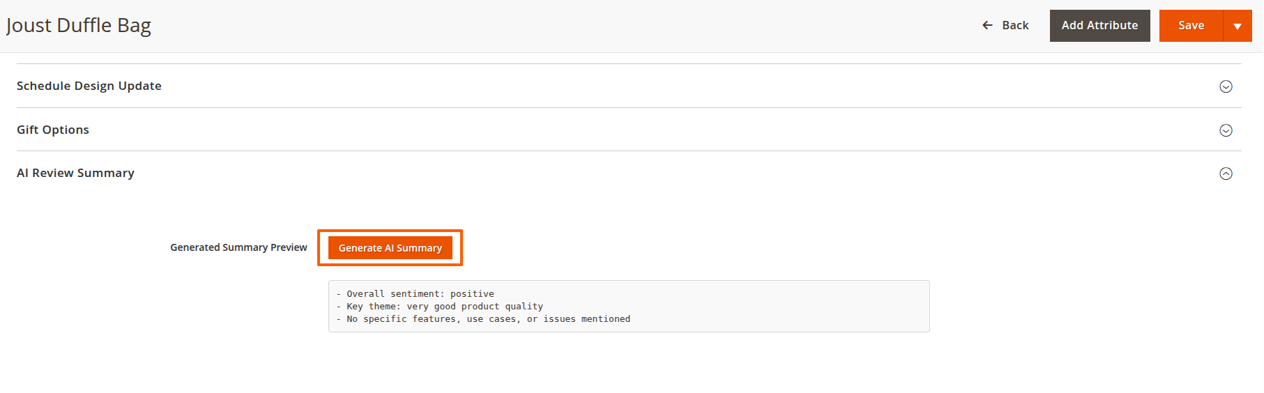 AI Review Summary Configuration Fields