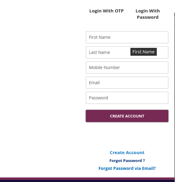 Registration Form Screenshot