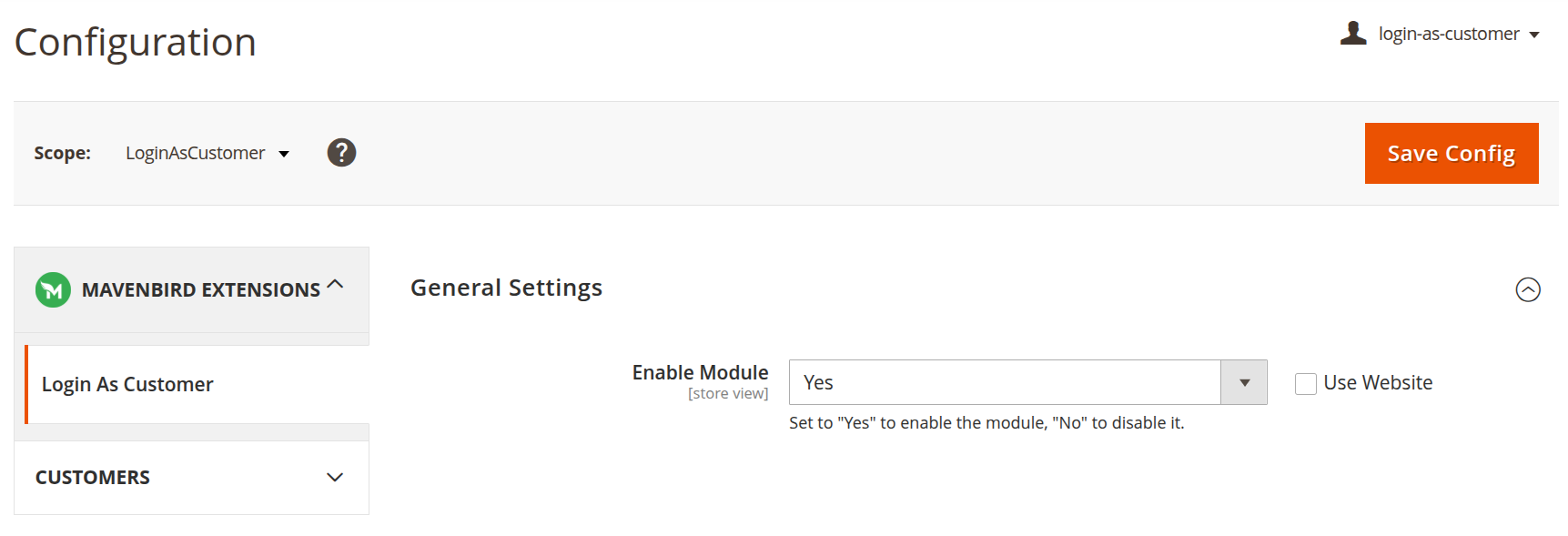 Login As Customer Configuration