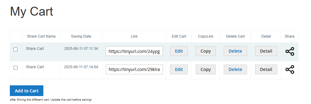 Share Cart Configuration