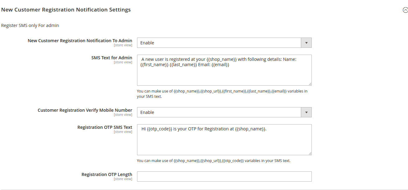 SMS Notification Configuration