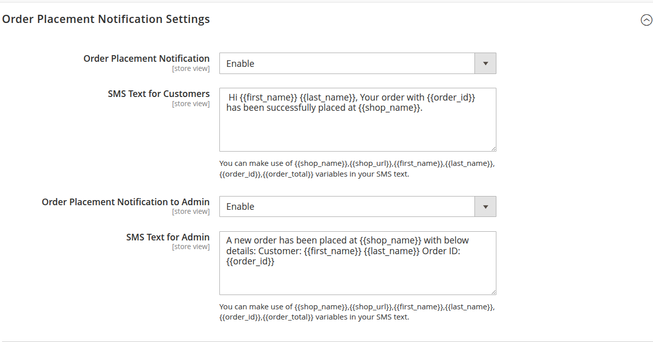SMS Notification Configuration