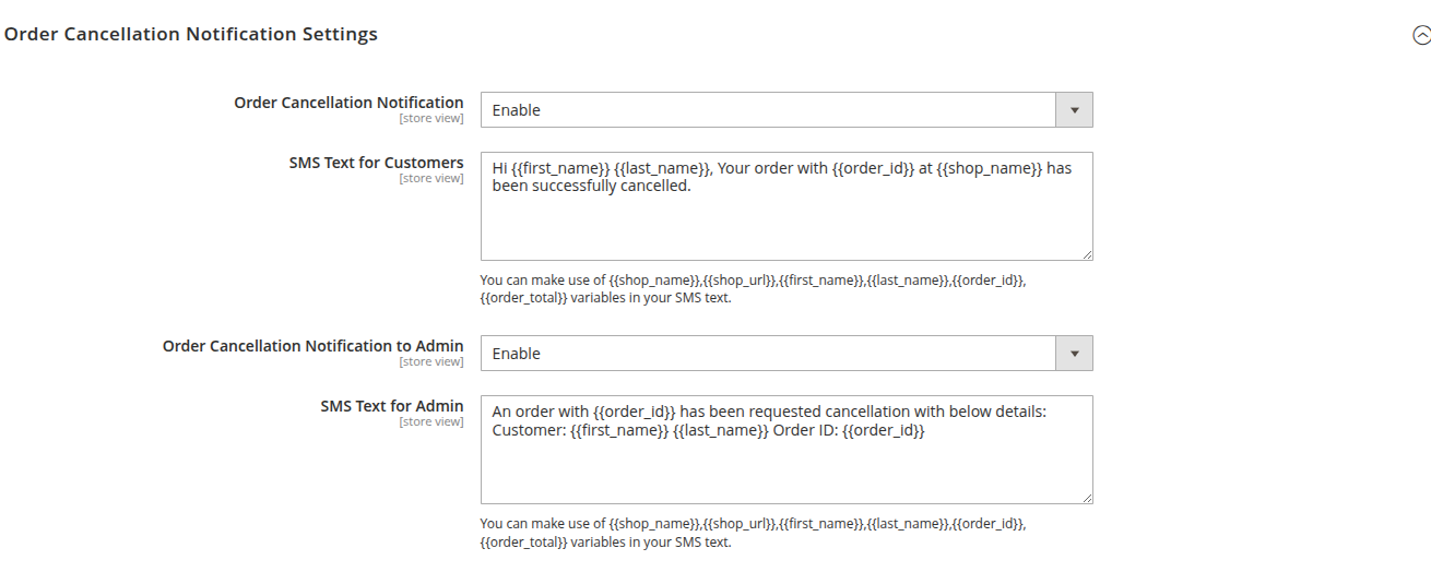 SMS Notification Configuration
