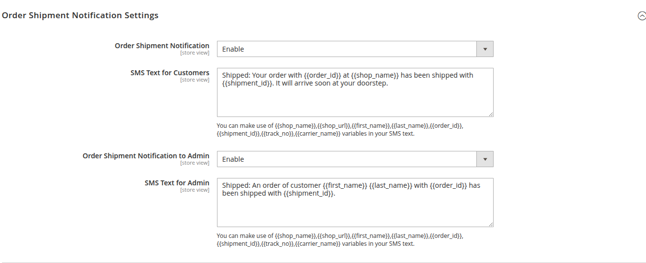 SMS Notification Configuration