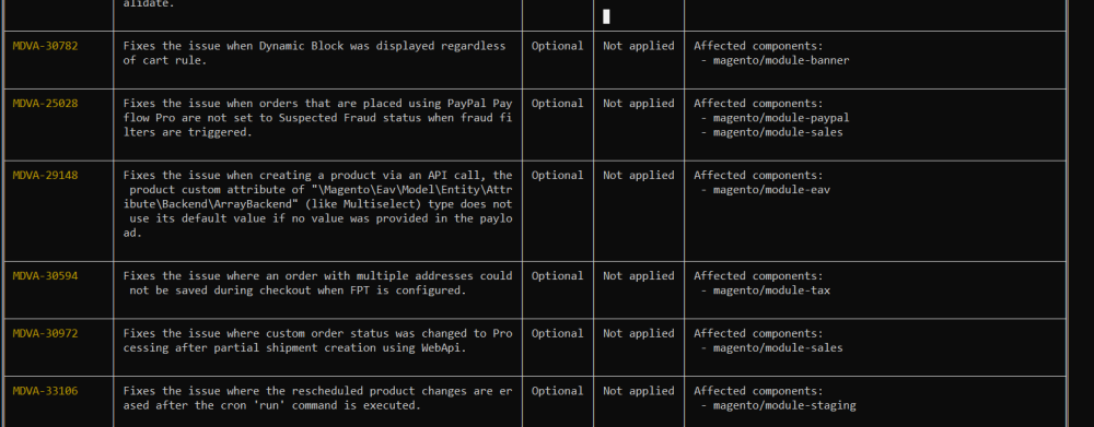 magento-patches status