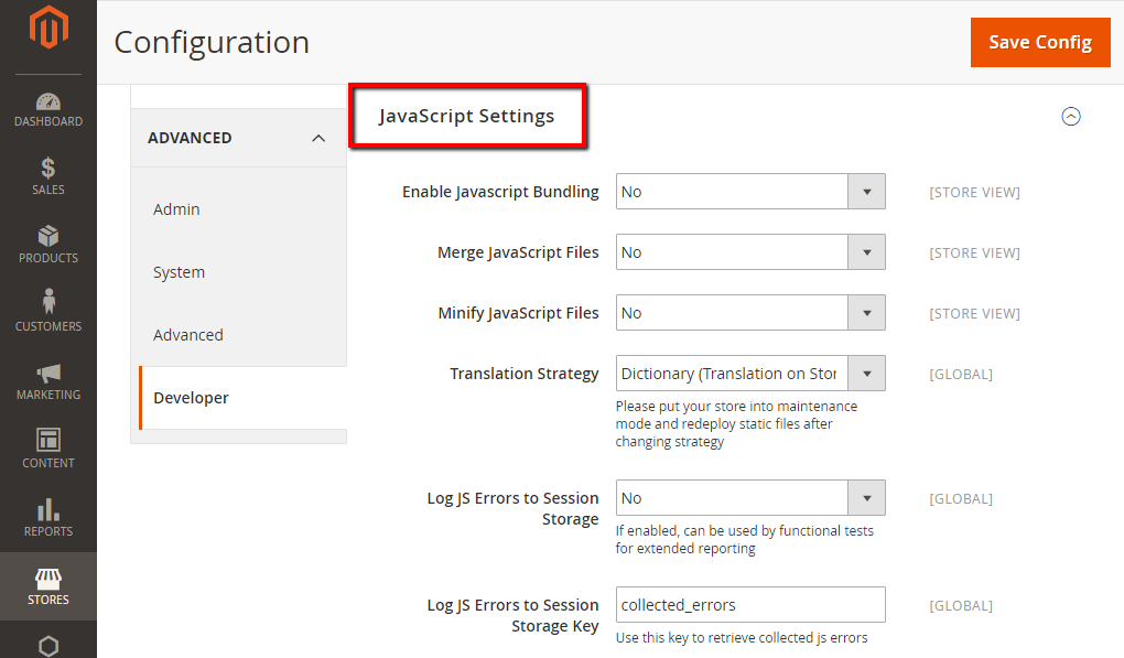 JavaScript Settings