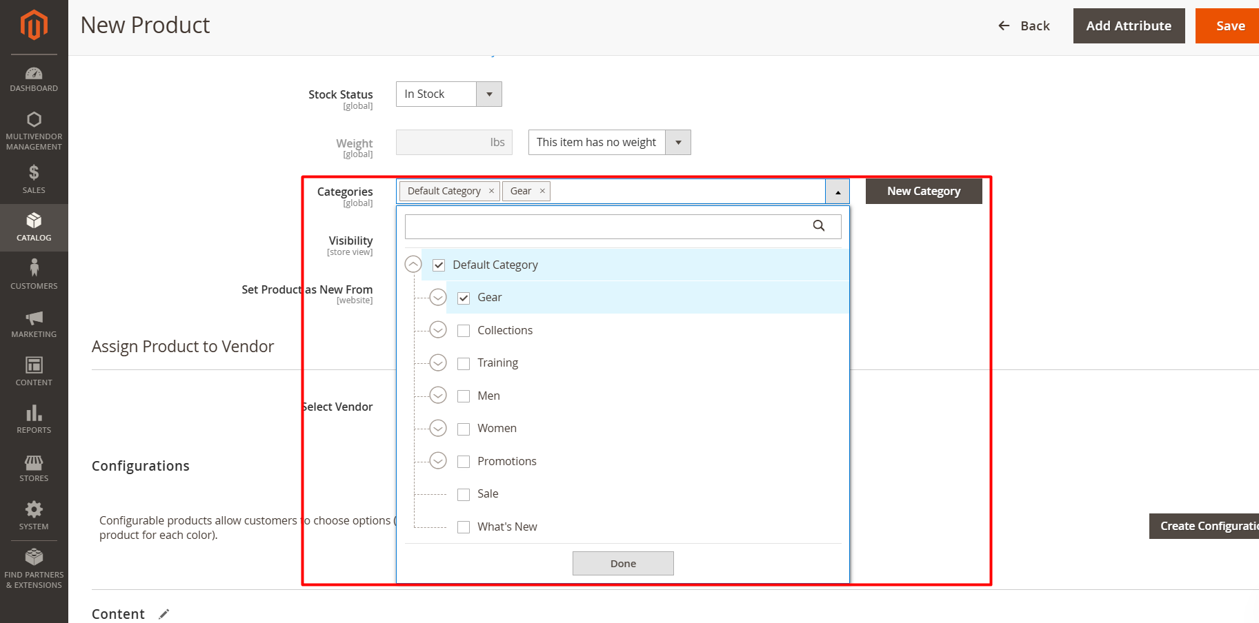 Assign Categories to Product