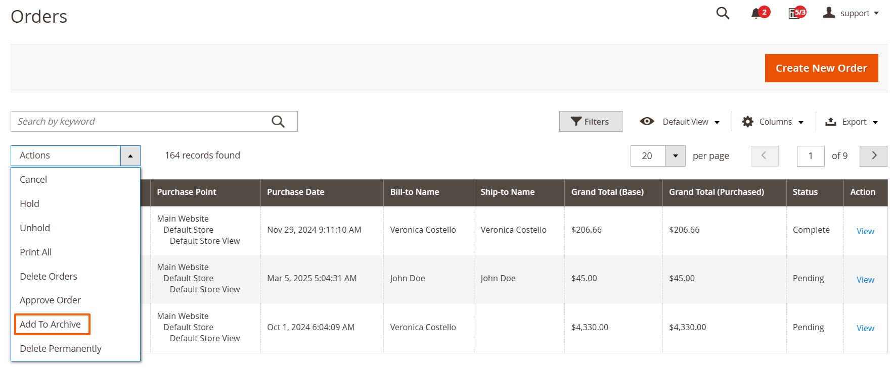 Magento 2 Order Archive Grid Example