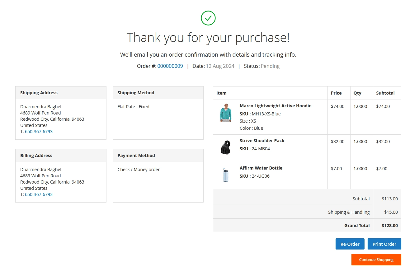 Magento 2 Order Information on Success Page Example