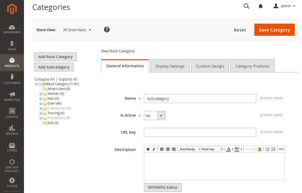 Create Subcategories for the New Root Category