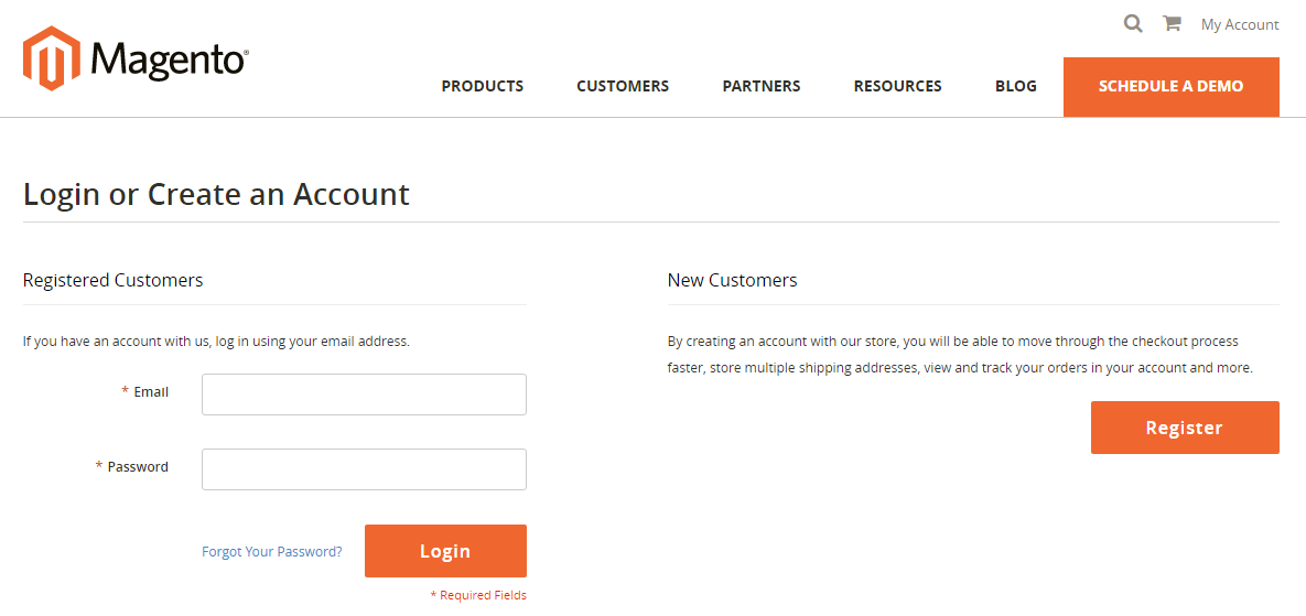 Register a new account at Magento