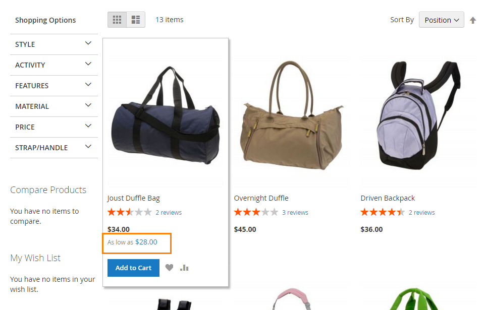 product list page