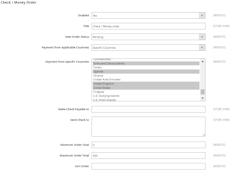 Complete the fields in Check/Money Order Section