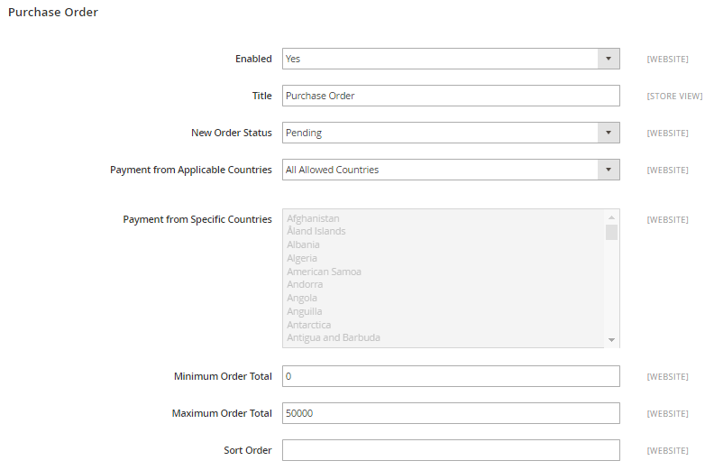 Complete the fields in Purchase Order Section