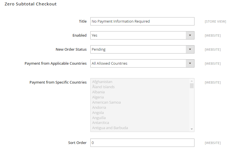 Zero Subtotal Checkout Section