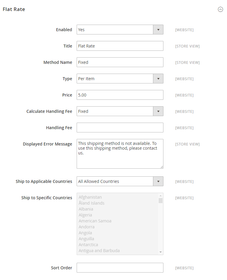 Flat Rate Shipping Method