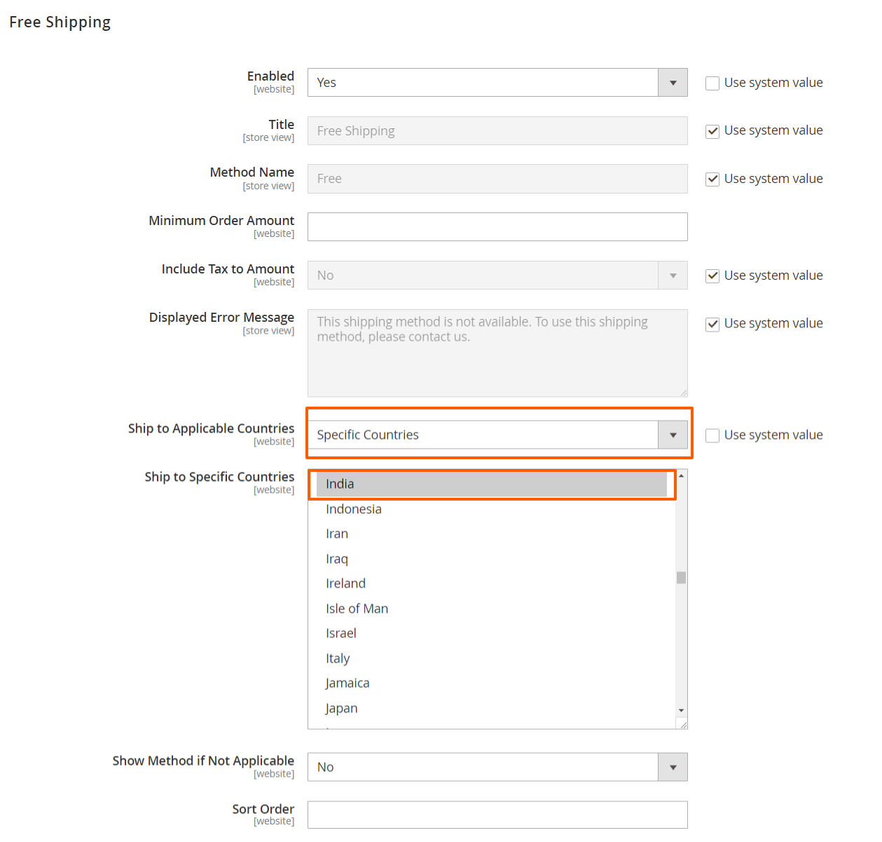 configuration page